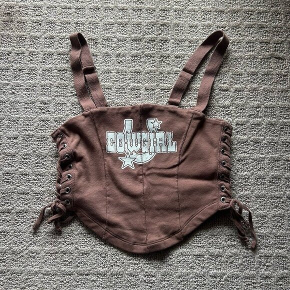Garage Crop Top Womens Small S Brown Cowgirl Pretty Line Dancing Y2K 90s Party - Picture 1 of 7